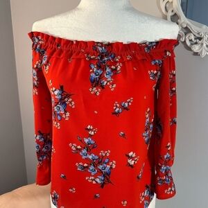 Red Ruffled 3/4 Sleeve Blouse